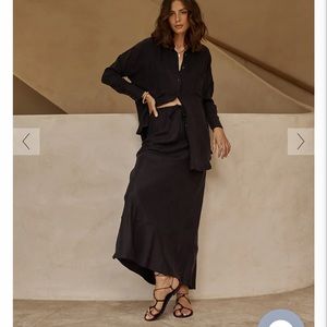 DISSH CAMPBELL BLACK SLIP MIDI SKIRT